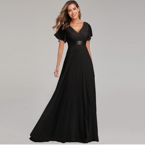 Nmoder  Plus-Size Double V-Neck Bridesmaid Dress with Flared Sleeves & Elastic Waist for Evening Parties - 1 of 4