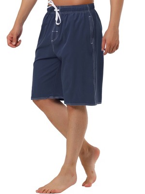 TATT 21 Men's Casual Holiday Solid Color Drawstring Waist Beach Board Shorts Navy Blue 30 — фото 4