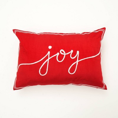 TopComfy Support Pillow Embroidered Joy Design Lumbar Pillow for Stylish Seasonal Accent Decor, Red, 24"*16"*2"