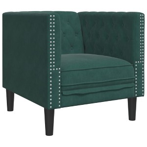 vidaXL Chesterfield Sofa Chair - Dark Green Velvet Upholstered Armchair with Sturdy Legs for Living Room - 28"x29.3"x27.8" - 1 of 4