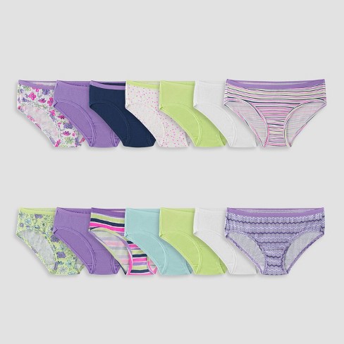 Fruit of the Loom Girls Assorted Cotton Brief Underwear, 12 Pack Panties  Sizes 4 - 14 