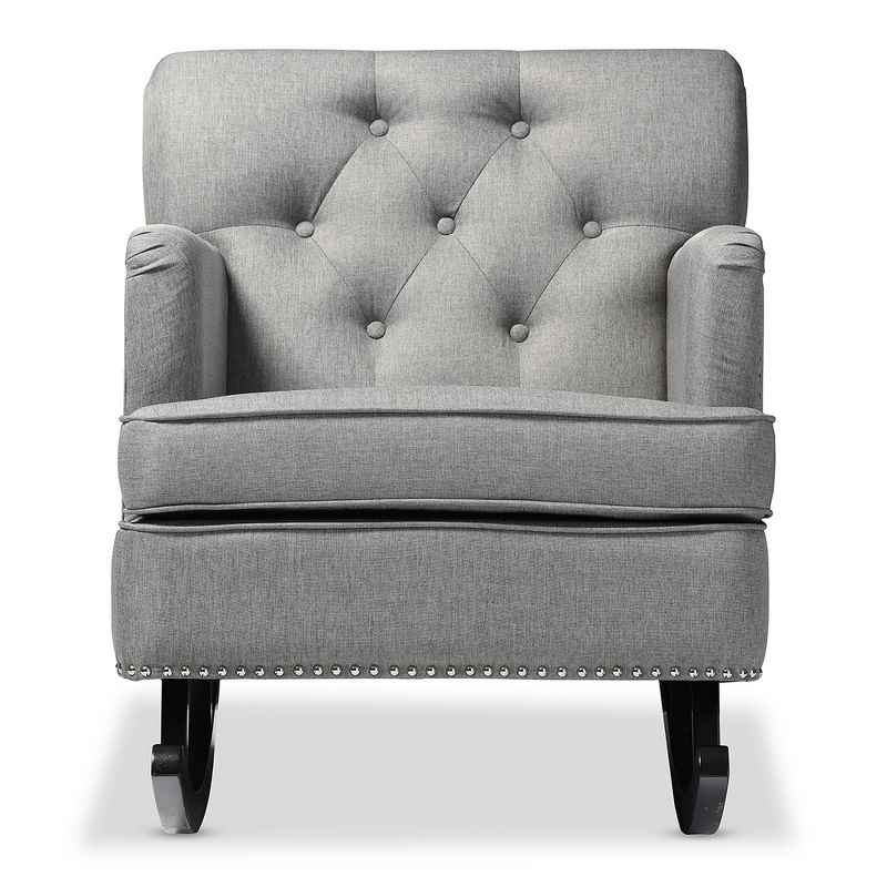 Bethany Modern and Contemporary Fabric Upholstered Button - Tufted Rocking Chair - Gray - Baxton Studio, 3 of 6