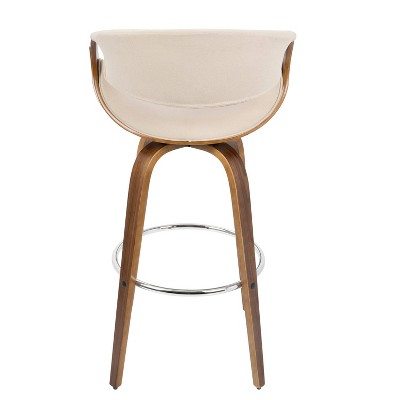 Curvini 30'' Walnut Wood and Cream Swivel Barstools Set