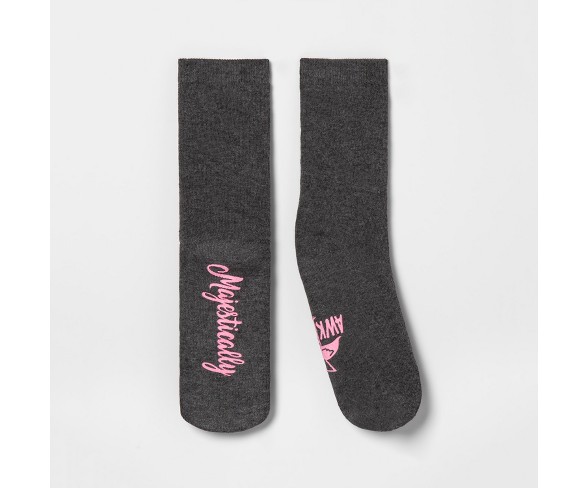 Women's "Majestically Awkward Flamingo" Terry Socks - Gray One Size