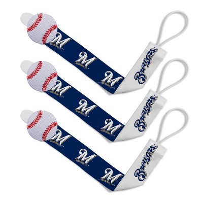 Image of BabyFanatic Officially Licensed Unisex Baby Pacifier Clip 3-Pack MLB Milwaukee Brewers