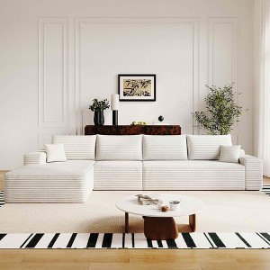 MAYEERTY 107" Cloud L-Shape Sofa White - 107" L-Shape, Corduroy, Deep Seat, No Assembly, for Living Room/Bedroom - 1 of 4