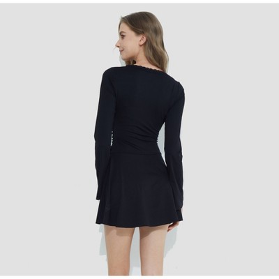 Женские платья Wild Fable Women's Bell Long Sleeve Lace Trim Mini Dress - Wild Fable™ Black XL — фото 2