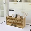 Blu Monaco Natural Wood Desktop Pen Organizer with Drawer - 3 of 4