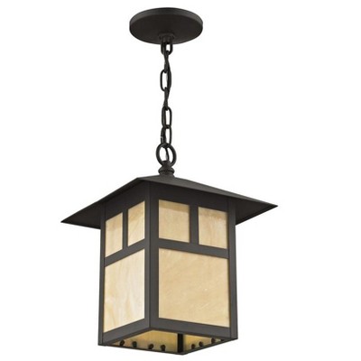 Bronze Finish Montclair Mission 1-Light Outdoor Pendant with Iridescent Tiffany Glass