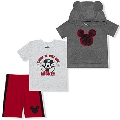 Disney Boy's There Is Only One Mickey Mouse Graphic Tee, 3D Hooded Shirt and Casual Short Set for Infant
