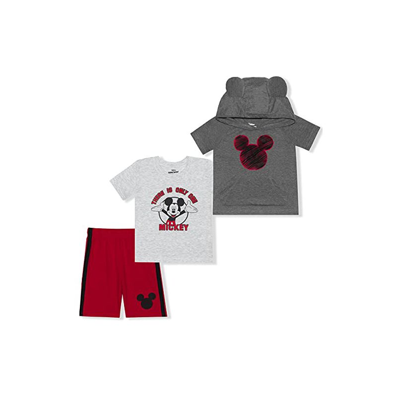 Disney Boy's There Is Only One Mickey Mouse Graphic Tee, 3D Hooded Shirt and Casual Short Set for Infant, 1 of 8