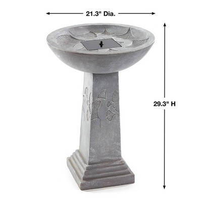 Ginkgo 27" Gray Concrete Solar Birdbath with Remote