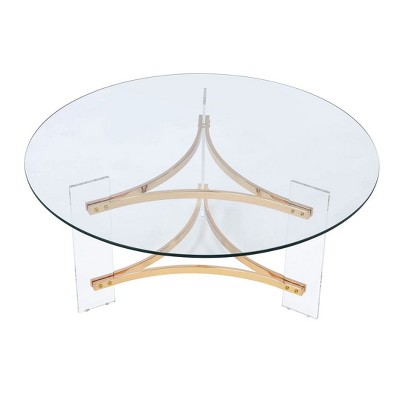 Sosi 41'' Round Clear Glass and Gold Acrylic Coffee Table