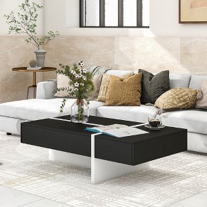 PAGED Wooden Coffee Table, Modern Side Table with Storage and Tempered Glass, 2-Tier Center Table for Living Room, Bedroom - 1 of 4