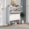 TIRAMISUBEST White Shoe Cabinet with 2 Flip Drawers - Narrow Freestanding Shoe Storage Organizer for Entryway & Hallway - 2 of 4