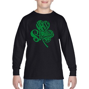 LA Pop Art Boy's Word Art Long Sleeve - St. Patrick's Day Shamrock - 1 of 4