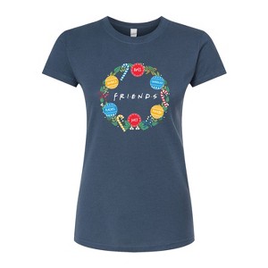 Women's Friends Wreath Fitted Graphic T-Shirt - Indigo - Small - 1 of 2