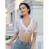 Women's Floral Lace Short Sleeve Crop Top with V-Neck and Scalloped Trim, Lightweight Sheer Mesh Blouse for Summer Casual Evening Wear - 4 of 4