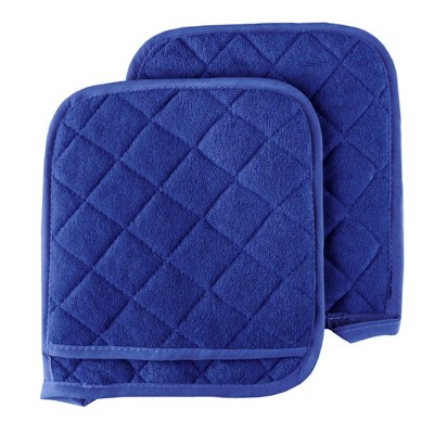 Pot Holder Set, 2 Piece Oversized Heat Resistant Quilted Cotton Pot Holders By Hastings Home (Blue)