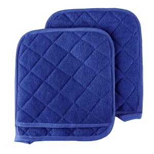 Pot Holder Set, 2 Piece Oversized Heat Resistant Quilted Cotton Pot Holders By Hastings Home (Blue) - 1 of 4