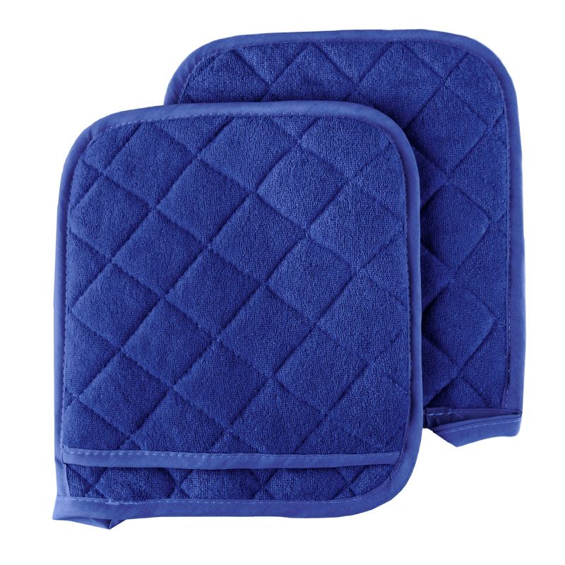 Pot Holder Set, 2 Piece Oversized Heat Resistant Quilted Cotton Pot Holders By Hastings Home (Blue), 1 of 7