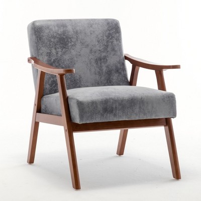 FURNIinspire Accent Chair Mid-Century Modern Chair Living Room Chair With Solid Wood Frame Extra-Thick Backrest, Grey, 28.70"*12.80"*24.40"
