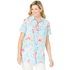 Woman Within Plus Size Short-Sleeve Cotton Campshirt - 1 of 4