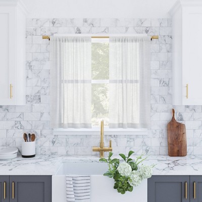 White Linen Blend Light-Filtering Rod Pocket Cafe Curtains