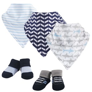 Yoga Sprout Baby Boy Cotton Bandana Bibs and Socks 5pk, Shark, One Size - 1 of 1