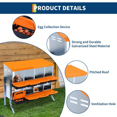2-Tier Chicken Nesting Box, 8/10 Compartment Metal Nesting Box for Chickens,Waterproof Roof,Non-Slip Stable Base,Heavy Duty Hens Poultry Laying Boxes