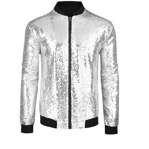 INSPIRE CHIC Men's Party Disco Club Sequins Bomber Jacket - 1 of 4