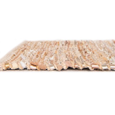 Handwoven Ivory and Brown Jute Leather Rectangular Area Rug