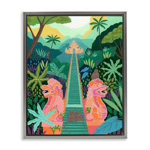 Stupell Industries Monkey Forest Stairs to Temple Floating Frame Canvas Art - 1 of 4