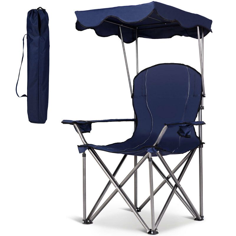 Costway Portable Folding Beach Canopy Chair W/ Cup Holders Bag Camping Hiking Outdoor, 4 of 10