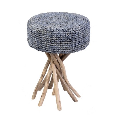 Sandbar Stool with Rafia Cushion Blue/Tan - East at Main