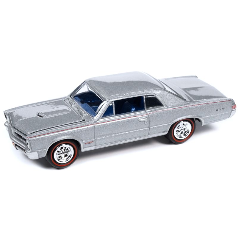 1965 Pontiac GTO Bluemist Slate Metallic with Red Stripes and Blue Interior "MCACN" 1/64 Diecast Model Car by Johnny Lightning, 2 of 4