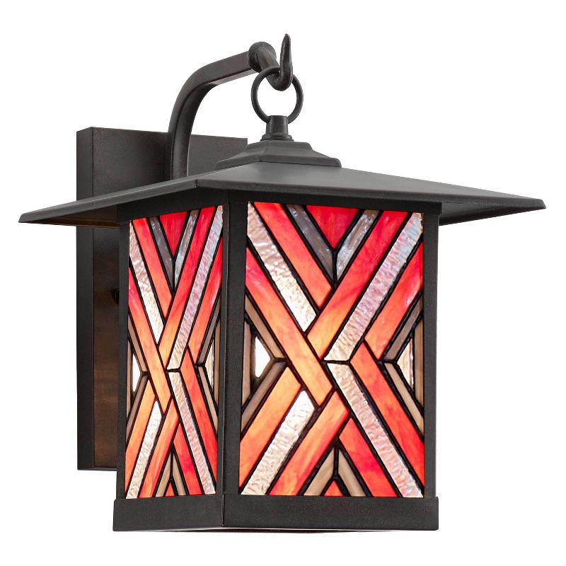 11.75&#34; Stained Glass 1-Light Geometric Bronze Outdoor Lantern Wall Sconce - River of Goods, 1 of 9