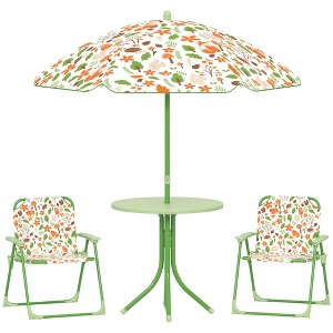 Qaba Kids Picnic Table and Chair Set, Outdoor Activity Table with 2 Foldable Chairs, Removable Umbrella, for Backyard, Garden - 1 of 4