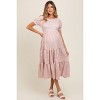 PinkBlush Mauve/Beige Striped Short Sleeve Tiered Maternity Maxi Dress - 2 of 4