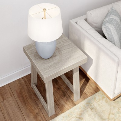 Seashell Wirebrush Solid Pine Wood Square Side Table