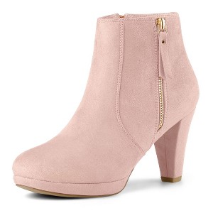 Allegra K Women's Round Toe Side Zip Low Platform Chunky Heel Ankle Booties - 1 of 4