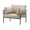 Lyngins Outdoor Accent Chair with Beige Plush Cushions, Rope Weave Design Patio Accent Chair/Lounge Chair, Weather-Resistant Powder-Coated Iron Frame - 3 of 4