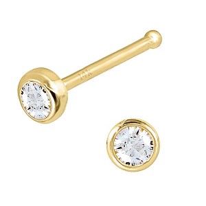 Jewelry Avalanche 22G 14K Yellow Gold Bezel-set CZ Nose Bone Nose Ring Stud - 1 of 4