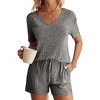 Ekouaer Womens Ribbed Knit Lounge Set Short Sleeve Top and Shorts Sleepwear Pajama Set Two Piece Shorts Outfits Set - 3 of 4