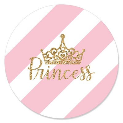 Big Dot of Happiness Little Princess Crown - Pink and Gold Princess Baby Shower or Birthday Party Circle Sticker Labels - 24 Count