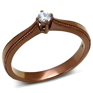 Slickblue Women's Engagement CZ Ring – Clear Round Stone, Beaded Edge on Coffee Light Stainless Steel Band – Sizes 5–10 - 1 of 4