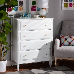 Baxton Studio 4 Drawer Naomi Wood Bedroom Chest White/Gold: Elegant Storage Solution with Anti-Tip Hardware - 1 of 4