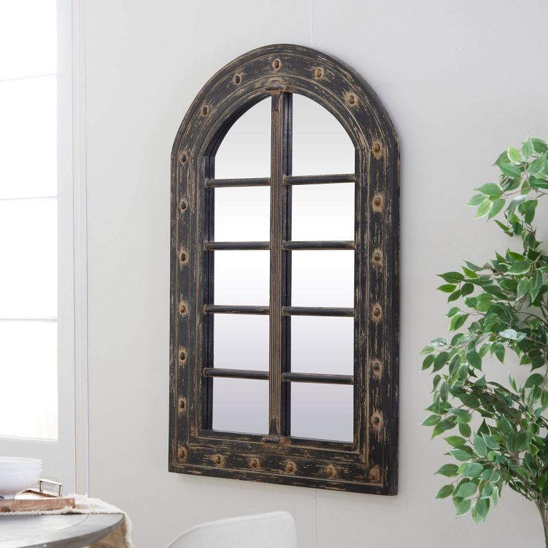 Rustic Wood Window Pane Inspired Wall Mirror with Arched Top Brown - Olivia &#38; May, 3 of 22