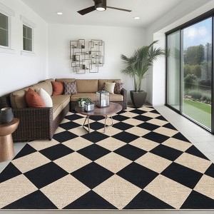 Washable Easy Jute Rug Modern Checkered Rug with Non Slip TPR Rubber Backing - 1 of 4