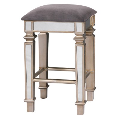 Mirrored Square Stool with Velvet Upholstered Seat Silver/Gray - StyleCraft